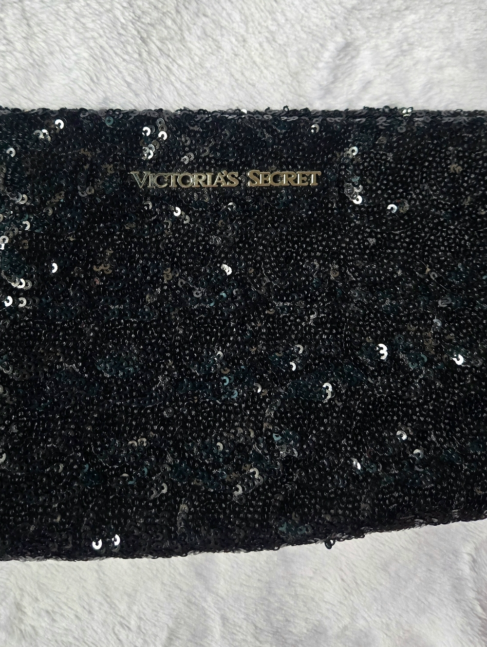 NWT Victoria's Secret Black Sequin Magnetic Closure Clutch/Cosmetic Makeup Bag - Picture 4 of 4